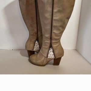 I FOUND THE REAL PAIR Women's Tan Faux Leather Knee-High Boots Lace Detail. 8